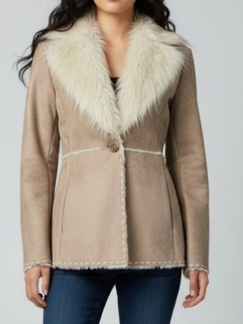 Guess Vtg Y2K Penny Lane Tane Leather Jacket Pocket Faux Fur Collar